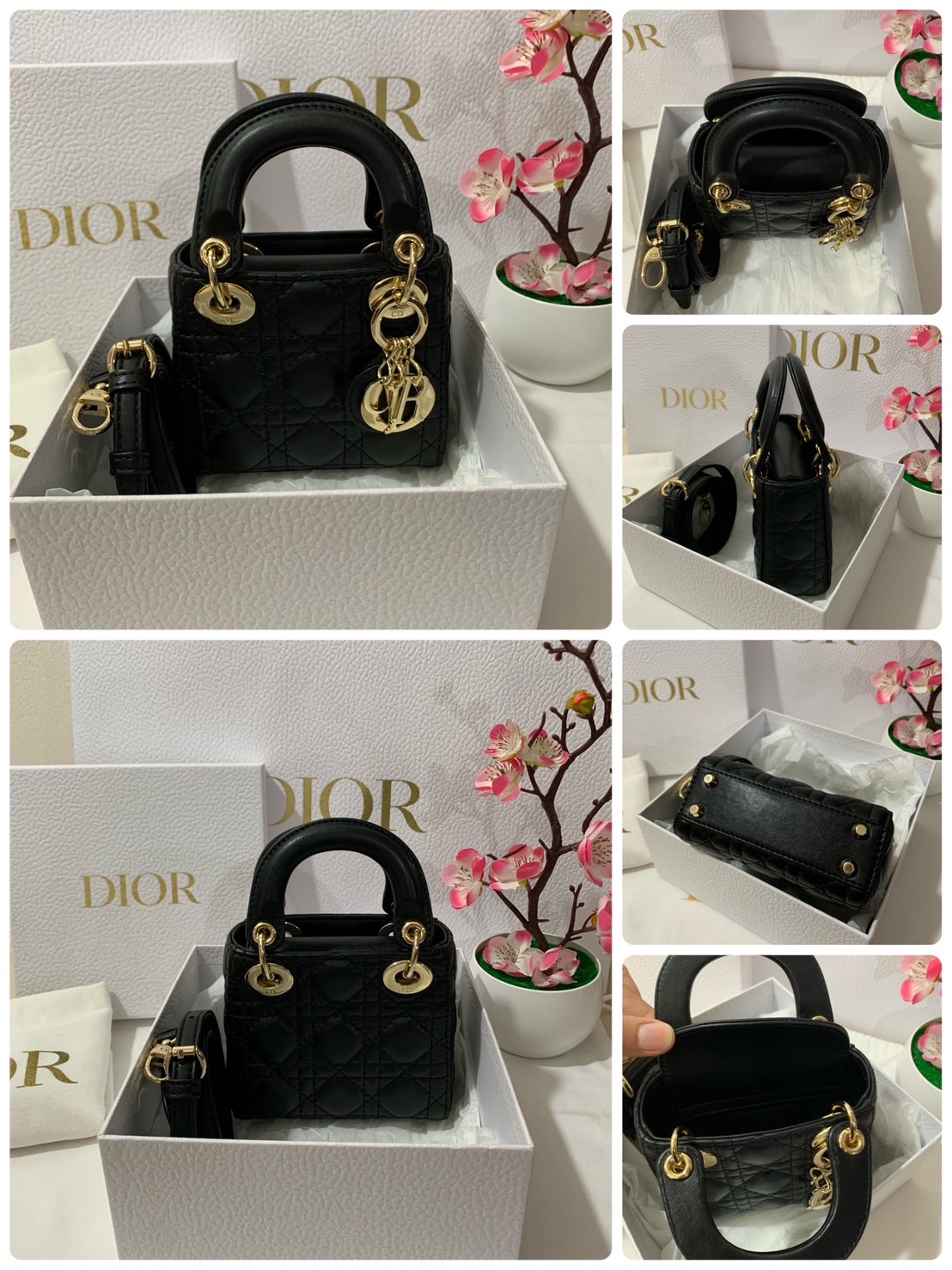 Christian Dior micro  Lady Bog Black Lambskin